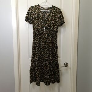 Indulge Black and Yellow Floral Midi Dress